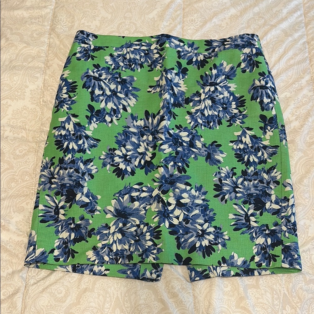 J. Crew Green and Blue Floral Pencil Skirt